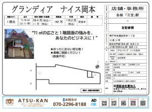 神戸・岡本駅徒歩2分「グランディアナイス岡本」1階北側店舗（飲食不可）