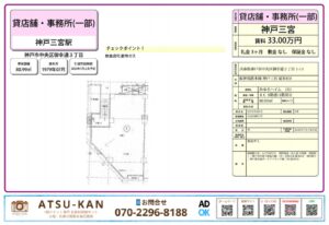 神戸三宮駅徒歩圏の1階貸店舗・事務所、みゆきハイム101号室の間取り図付き資料