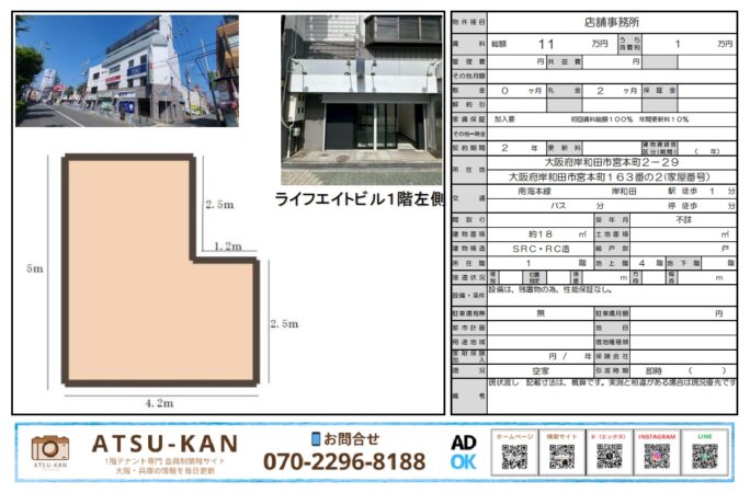 大阪府岸和田市宮本町、岸和田駅徒歩1分のライフエイトビル1階店舗